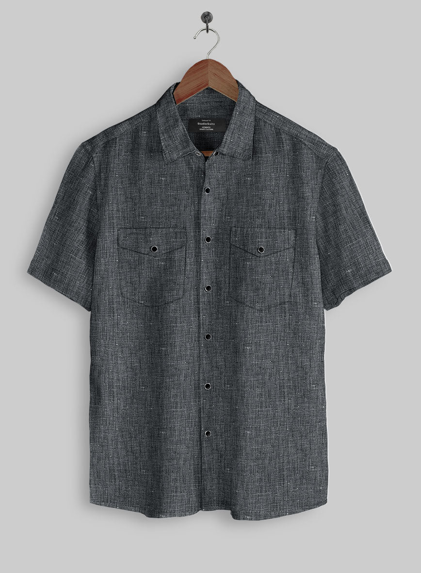 European Ash Gray Linen Western Style Shirt - StudioSuits