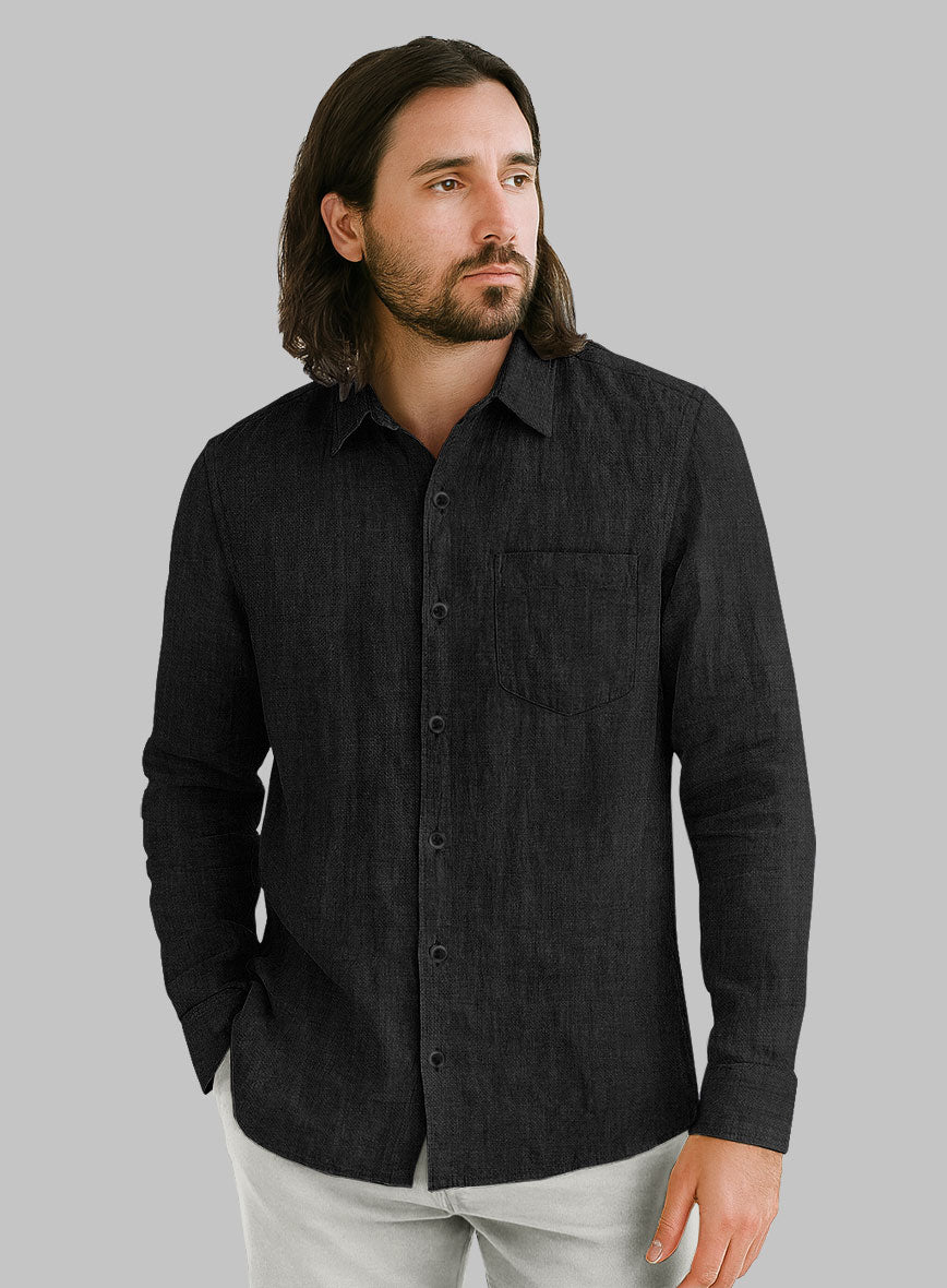 European Black Linen Shirt - StudioSuits