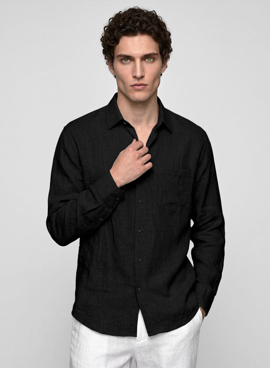 Men's European Black Linen Shirt by StudioSuits