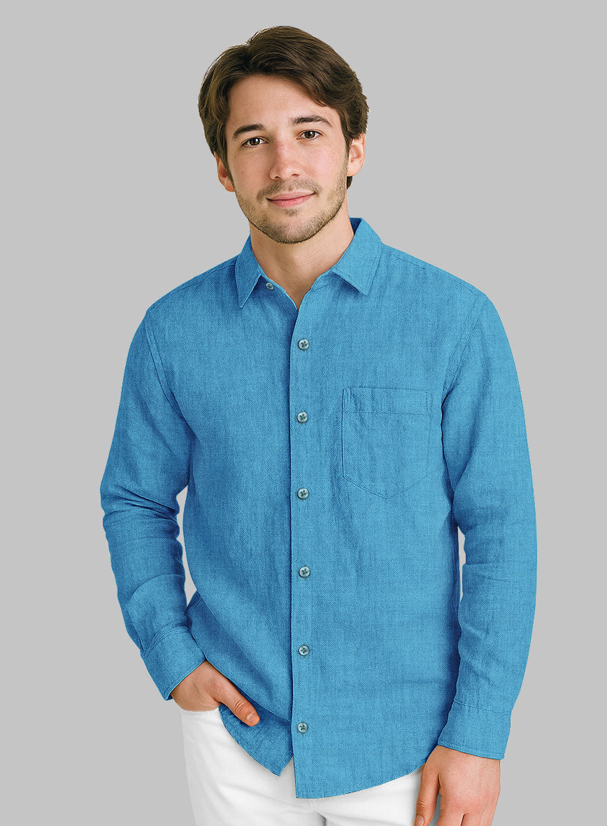 European Blue Linen Shirt - StudioSuits