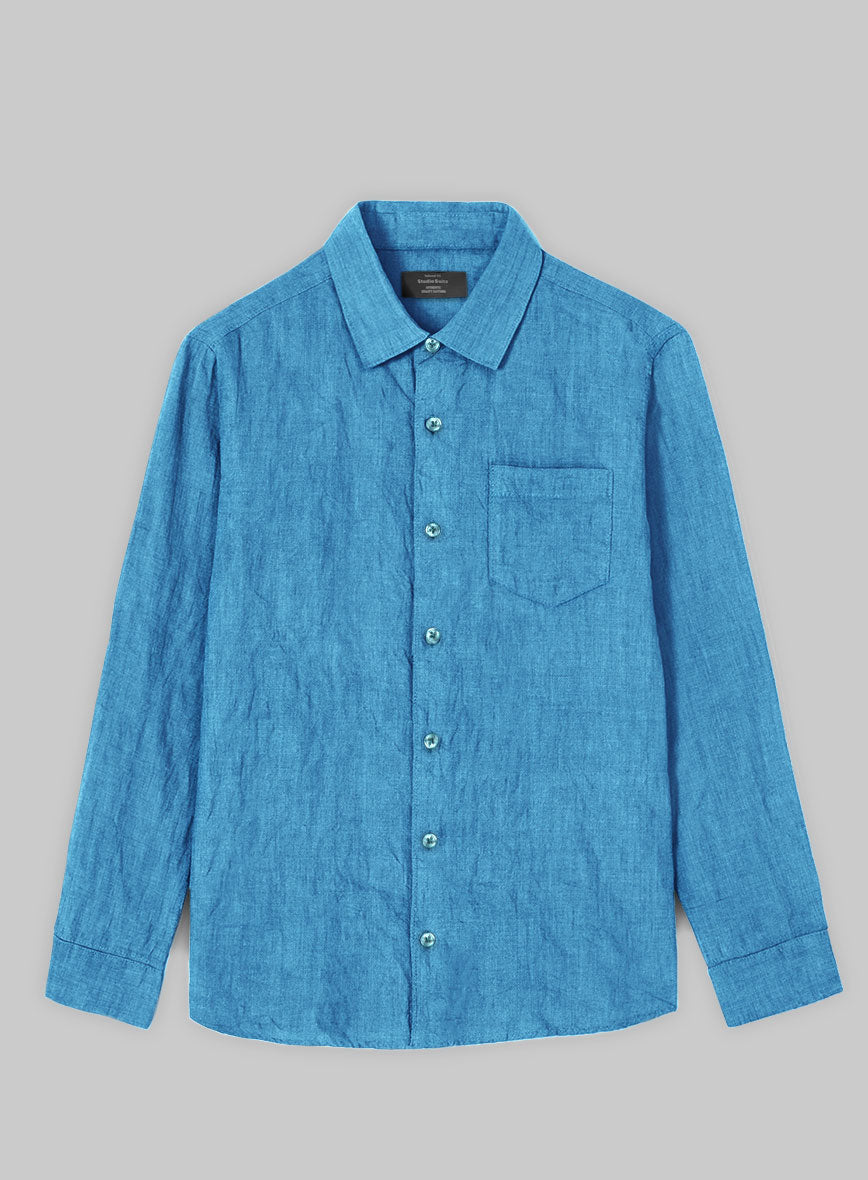 European Blue Linen Shirt - StudioSuits
