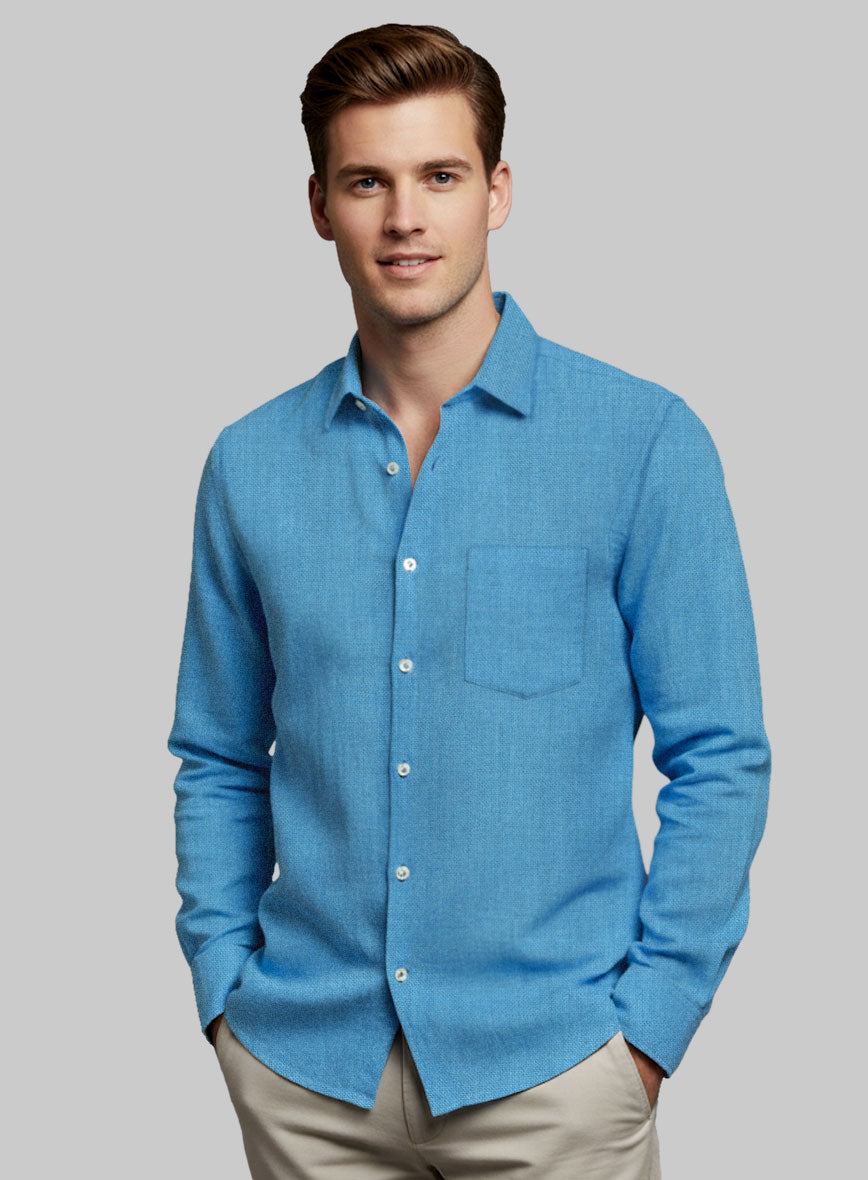 European Blue Linen Shirt - StudioSuits