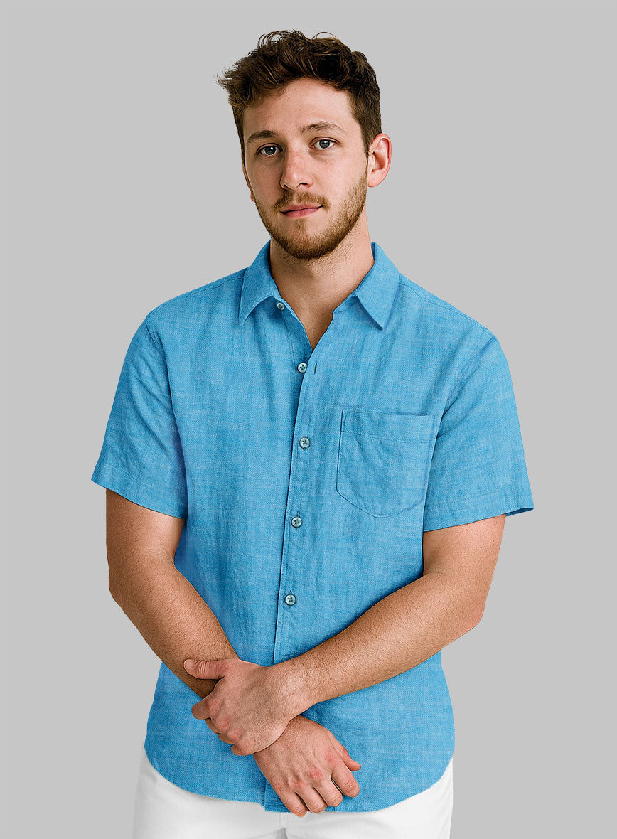 European Blue Linen Shirt - StudioSuits