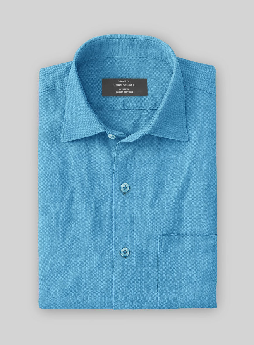 European Blue Linen Shirt - StudioSuits