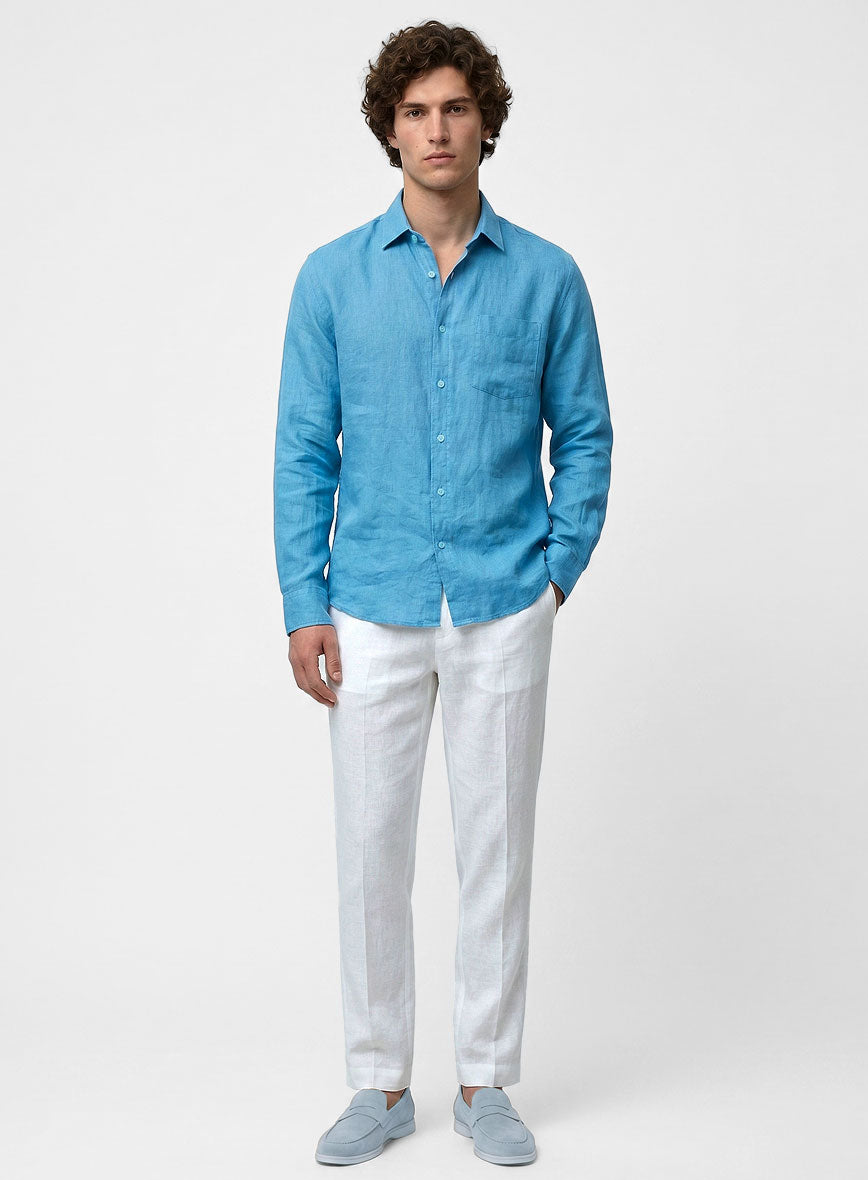 European Blue Linen Shirt - StudioSuits