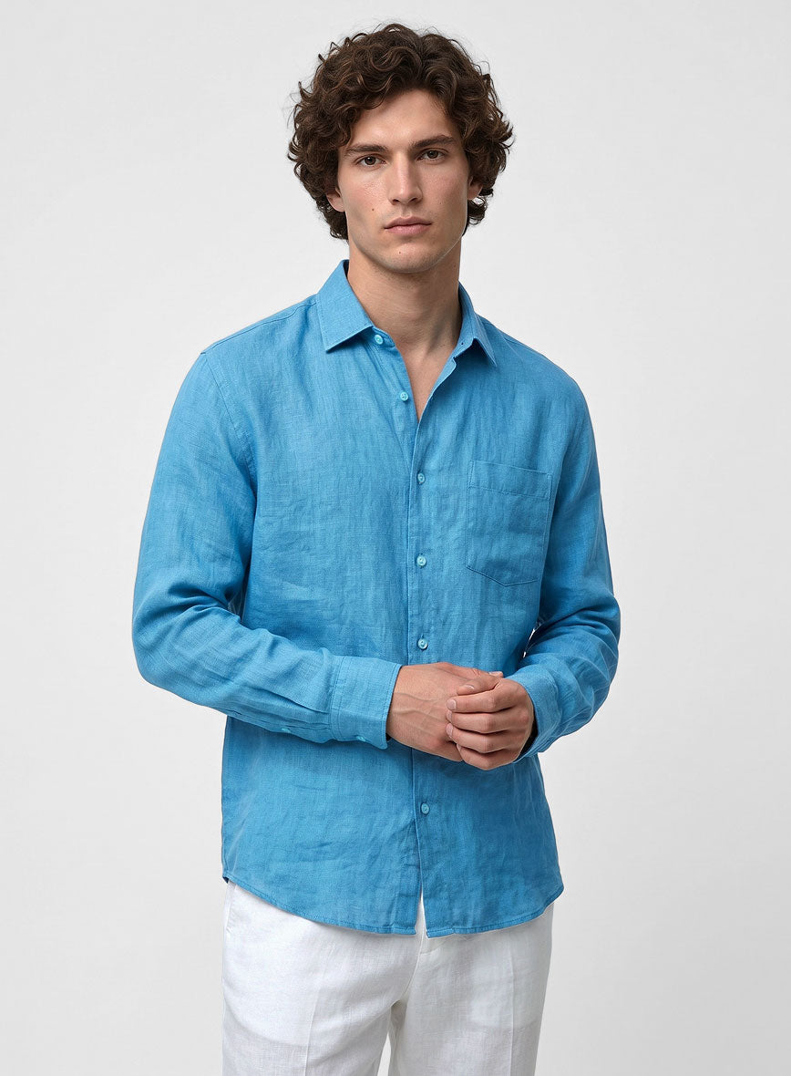 European Blue Linen Shirt - StudioSuits