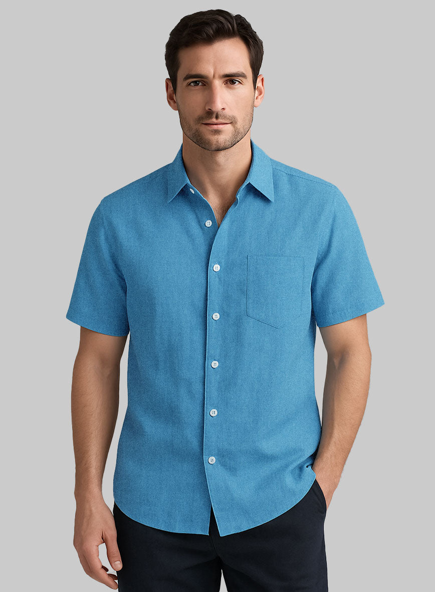 European Blue Linen Shirt - StudioSuits