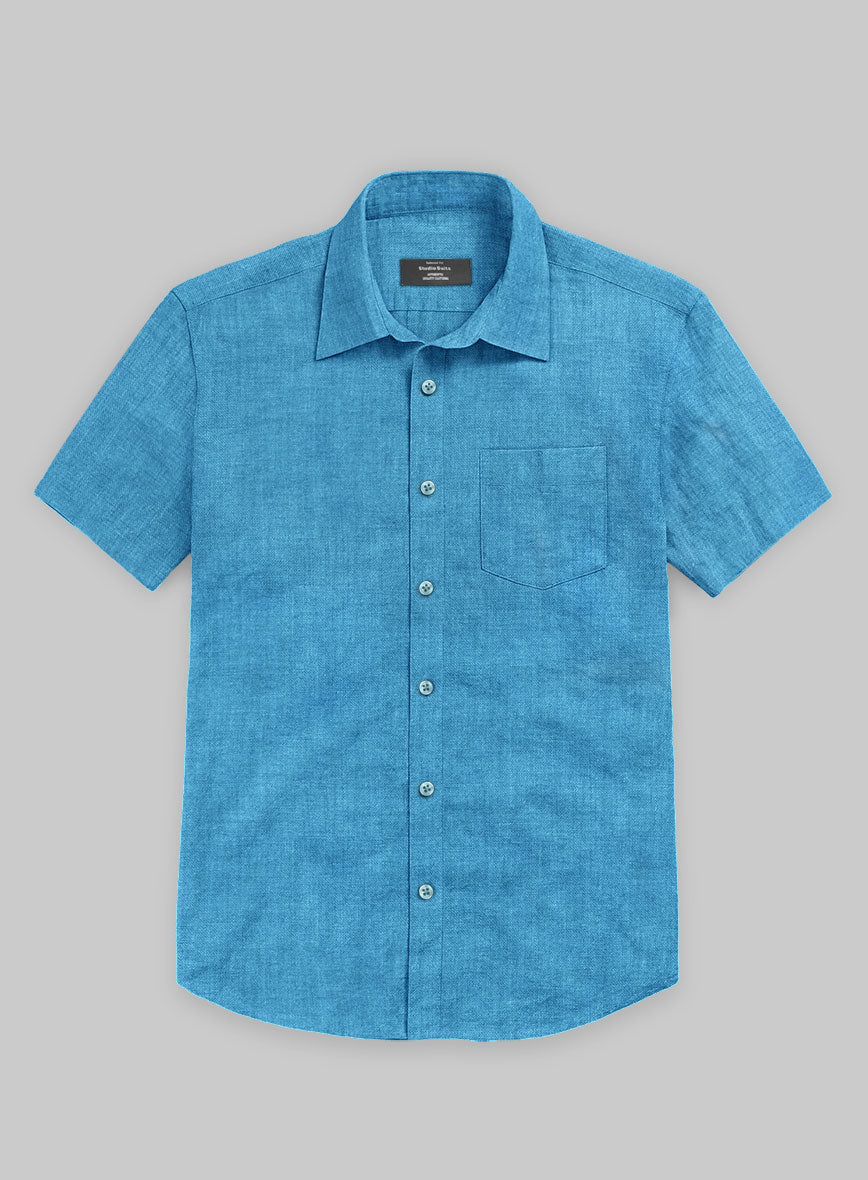 European Blue Linen Shirt - StudioSuits