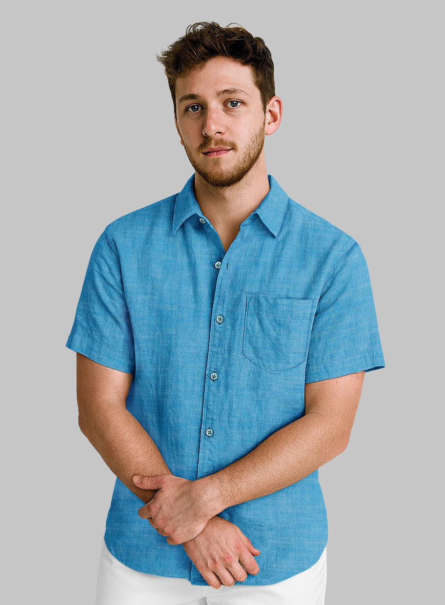 European Blue Linen Shirt - StudioSuits