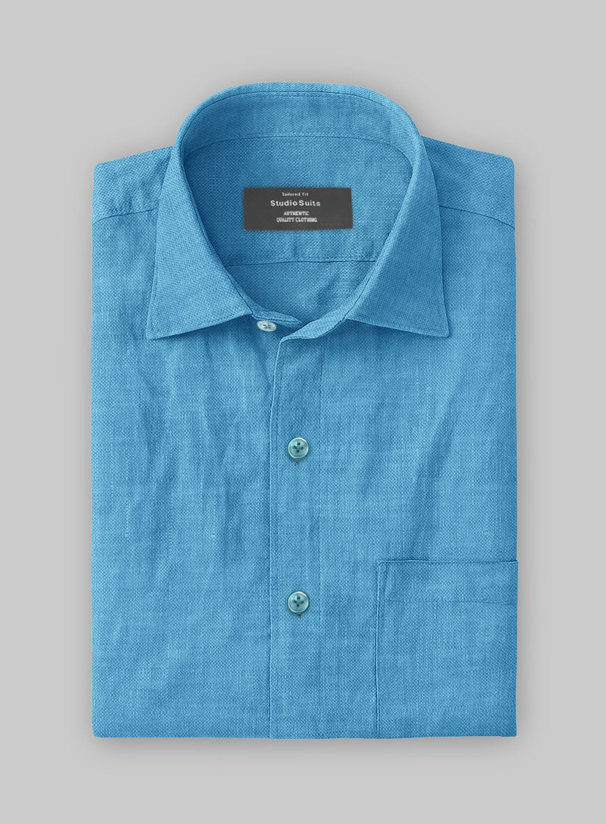 European Blue Linen Shirt - StudioSuits