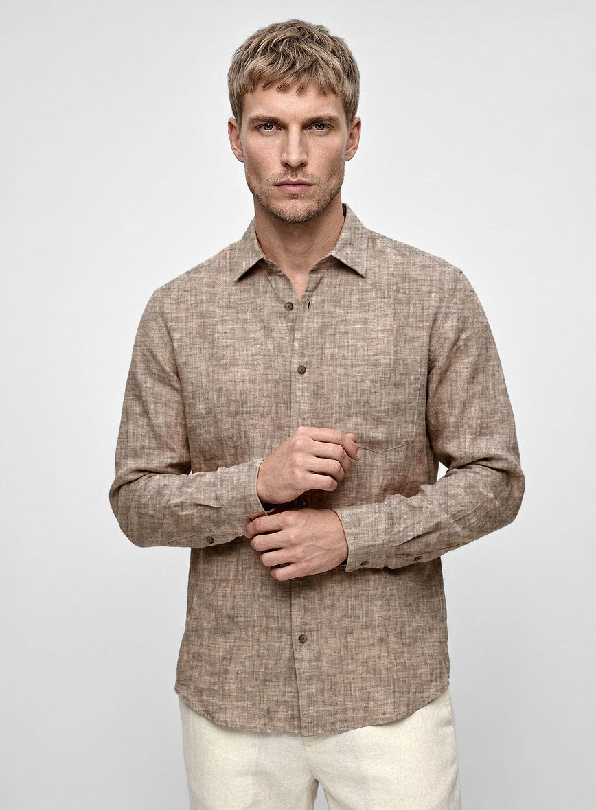 European Brown Linen Shirt - StudioSuits