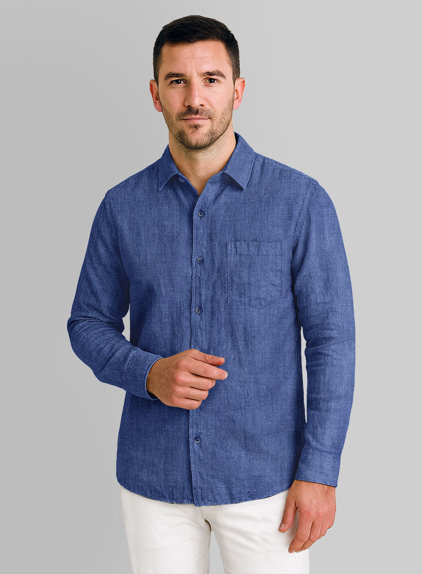European Cruise Blue Linen Shirt - StudioSuits
