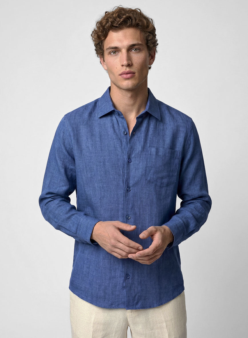 European Cruise Blue Linen Shirt - StudioSuits