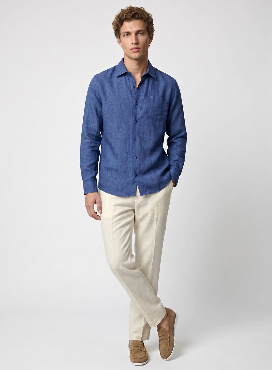 European Cruise Blue Linen Shirt - StudioSuits