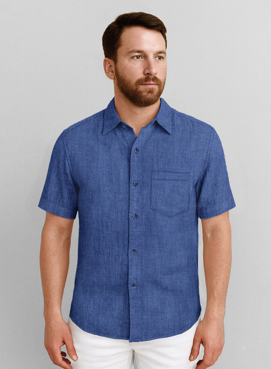 European Cruise Blue Linen Shirt - StudioSuits