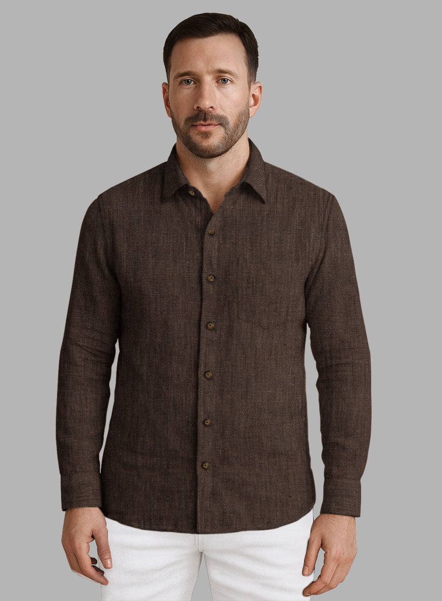 European Dark Brown Linen Shirt - StudioSuits