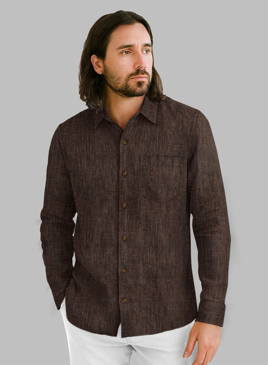 European Dark Brown Linen Shirt  StudioSuits