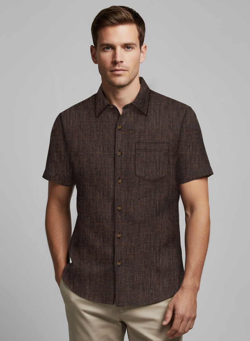European Dark Brown Linen Shirt - StudioSuits