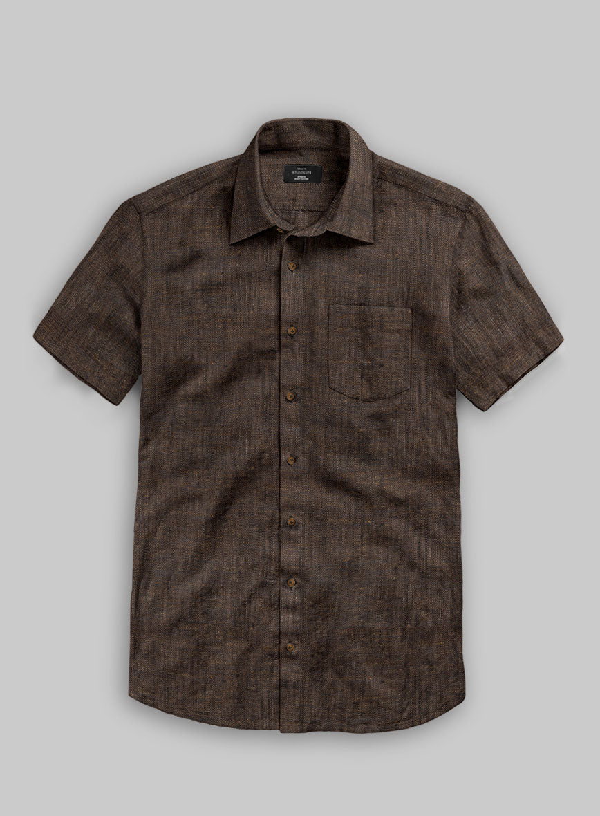 European Dark Brown Linen Shirt - StudioSuits