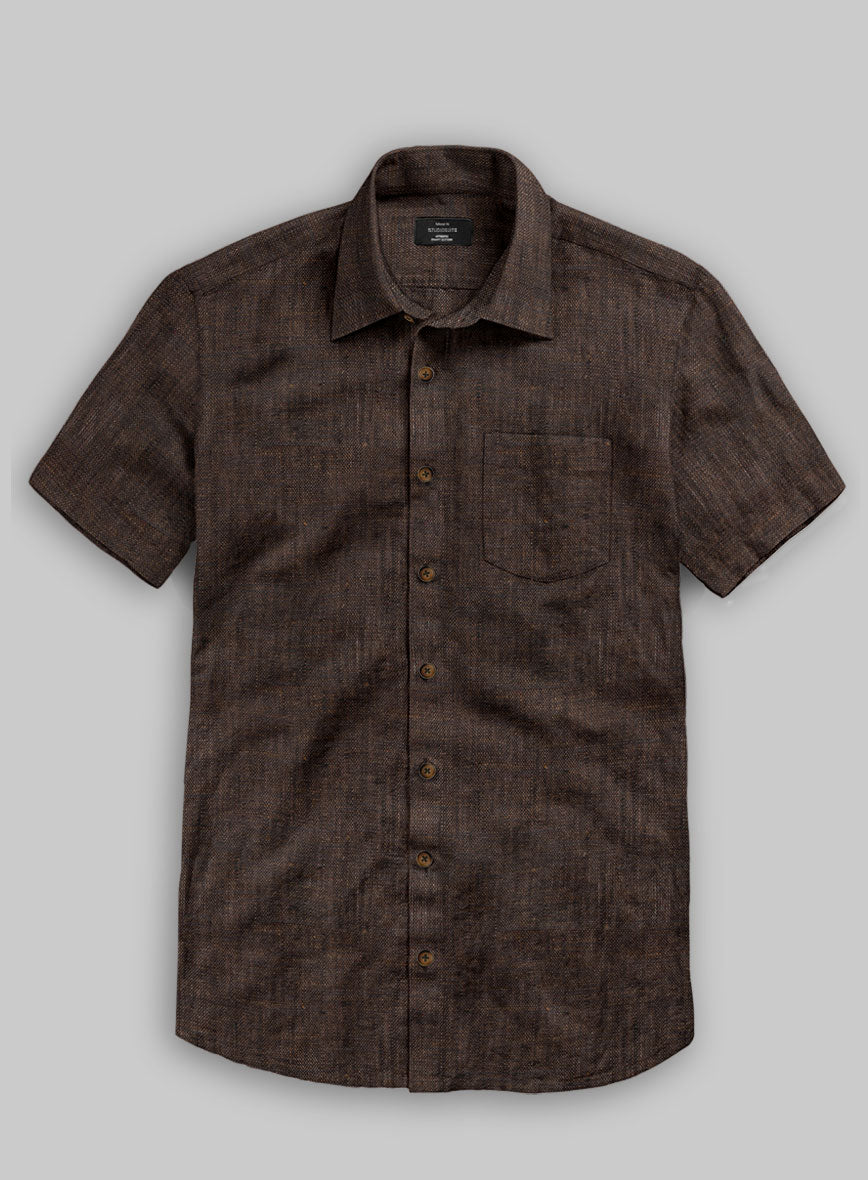 European Dark Brown Linen Shirt - StudioSuits