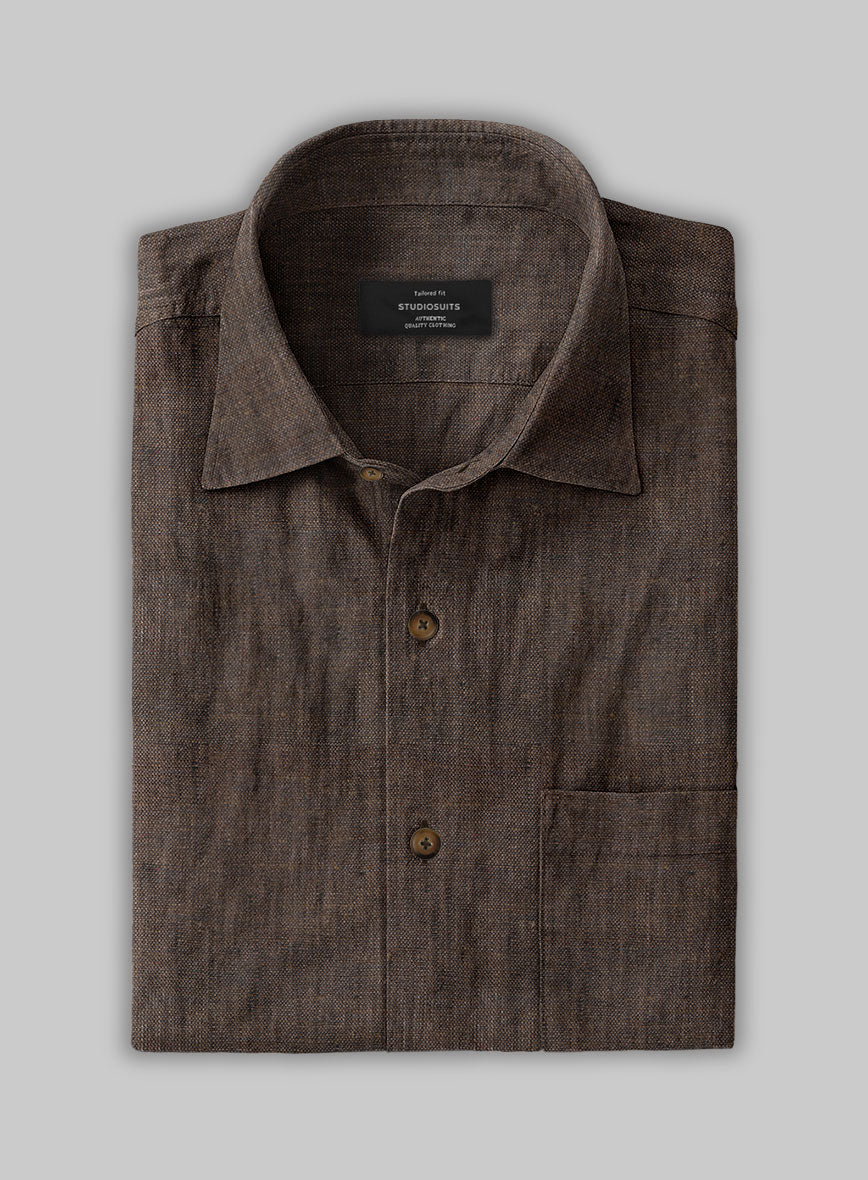 European Dark Brown Linen Shirt StudioSuits European Dark Brown Linen Shirt StudioSuits
