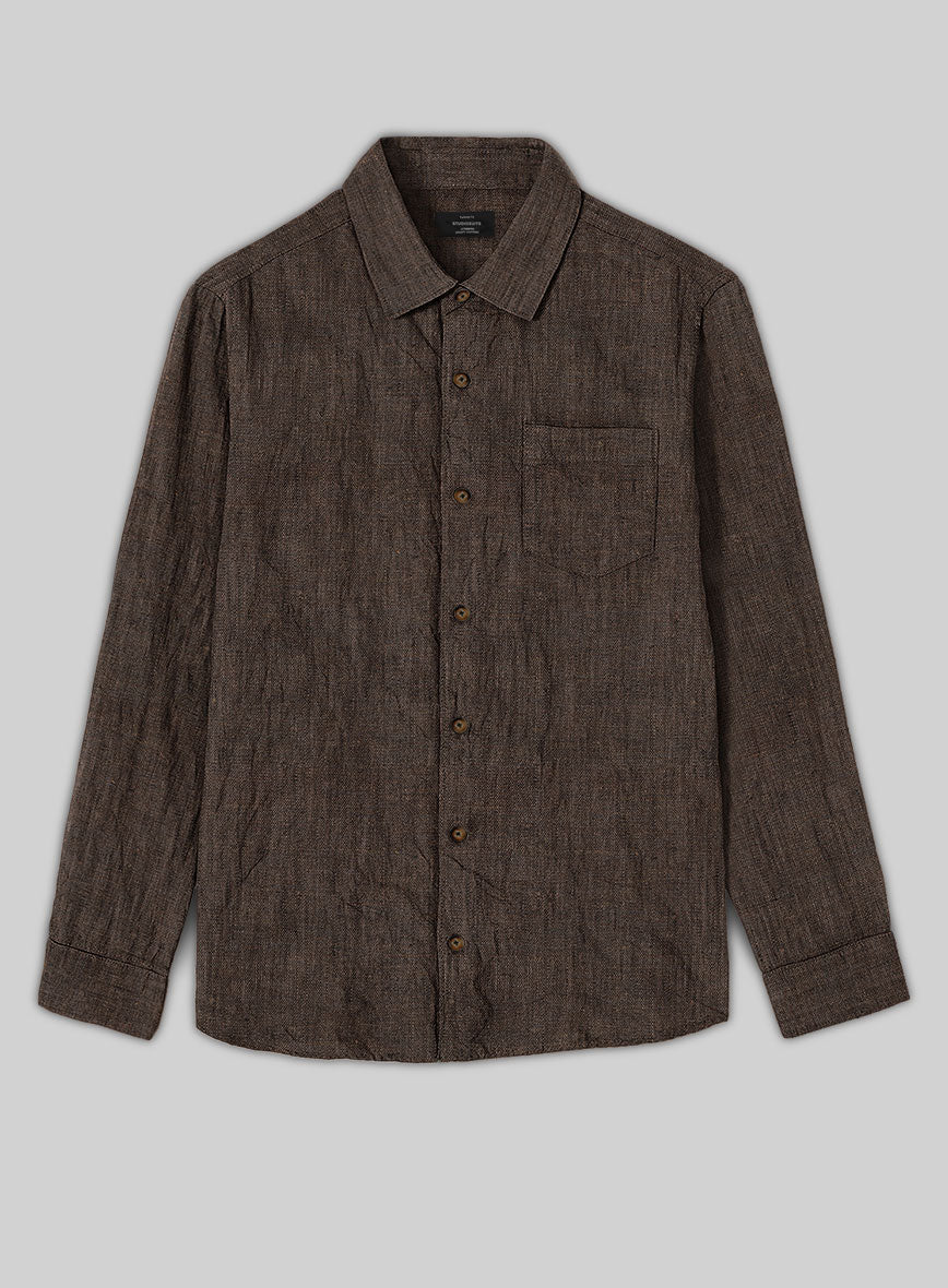 European Dark Brown Linen Shirt - StudioSuits