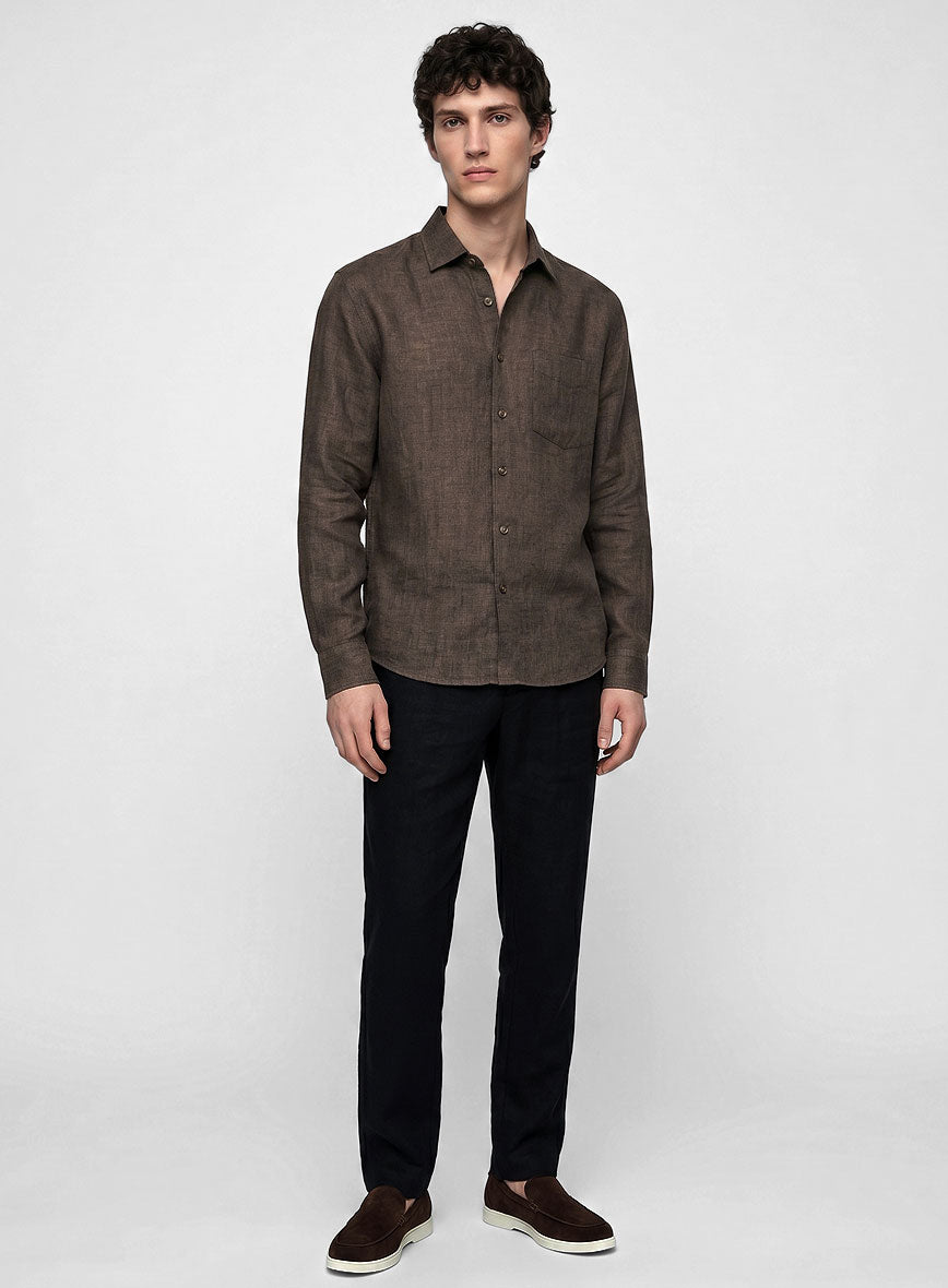European Dark Brown Linen Shirt - StudioSuits