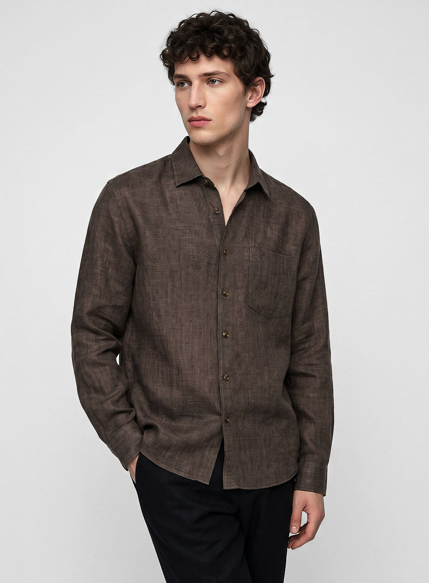 European Dark Brown Linen Shirt - StudioSuits