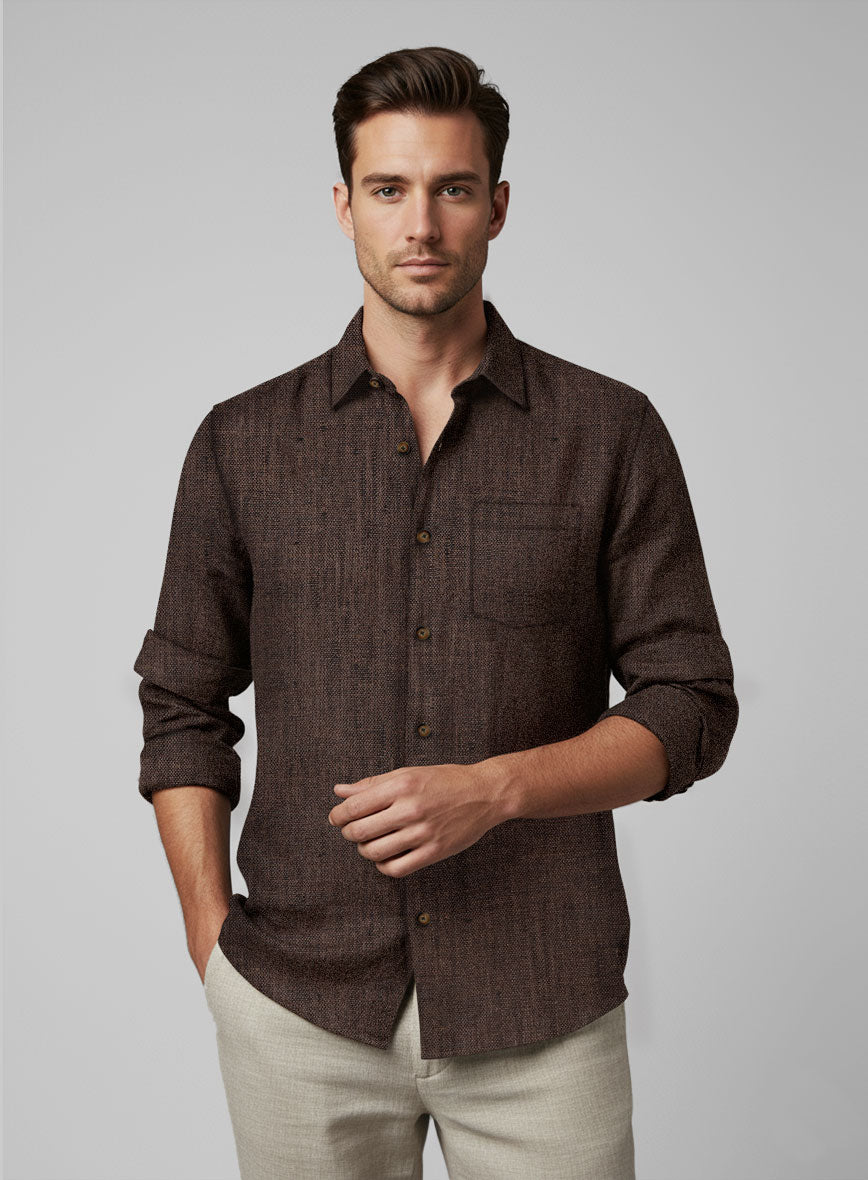 European Dark Brown Linen Shirt - StudioSuits