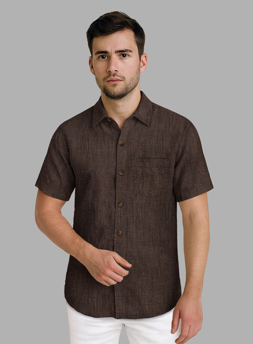 European Dark Brown Linen Shirt - StudioSuits