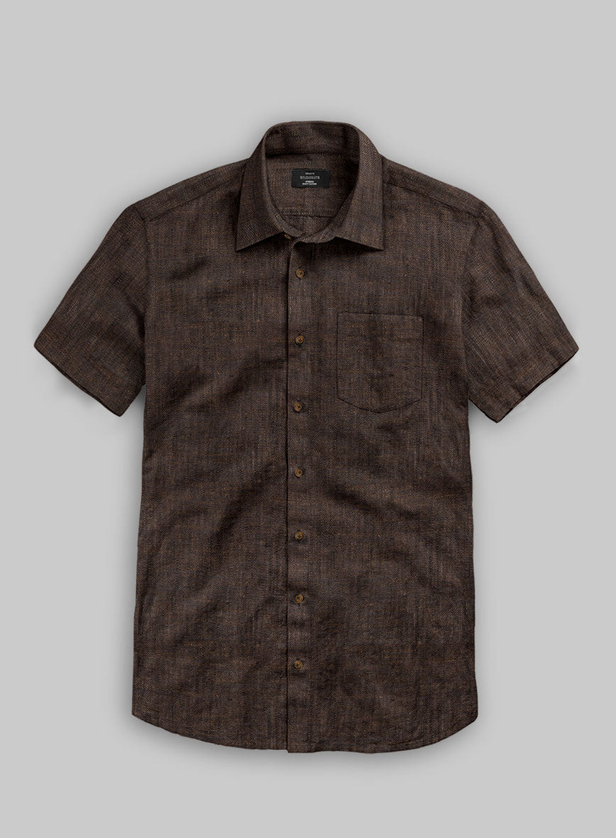 European Dark Brown Linen Shirt - StudioSuits