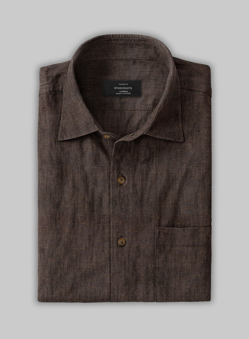 European Dark Brown Linen Shirt - StudioSuits