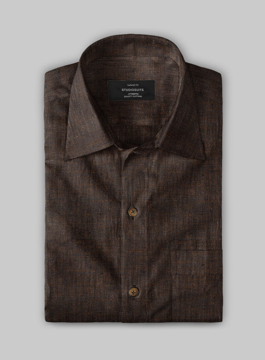European Dark Brown Linen Shirt - StudioSuits