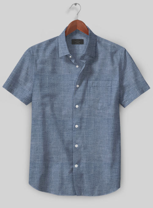 European Dusk Blue Linen Shirt - StudioSuits
