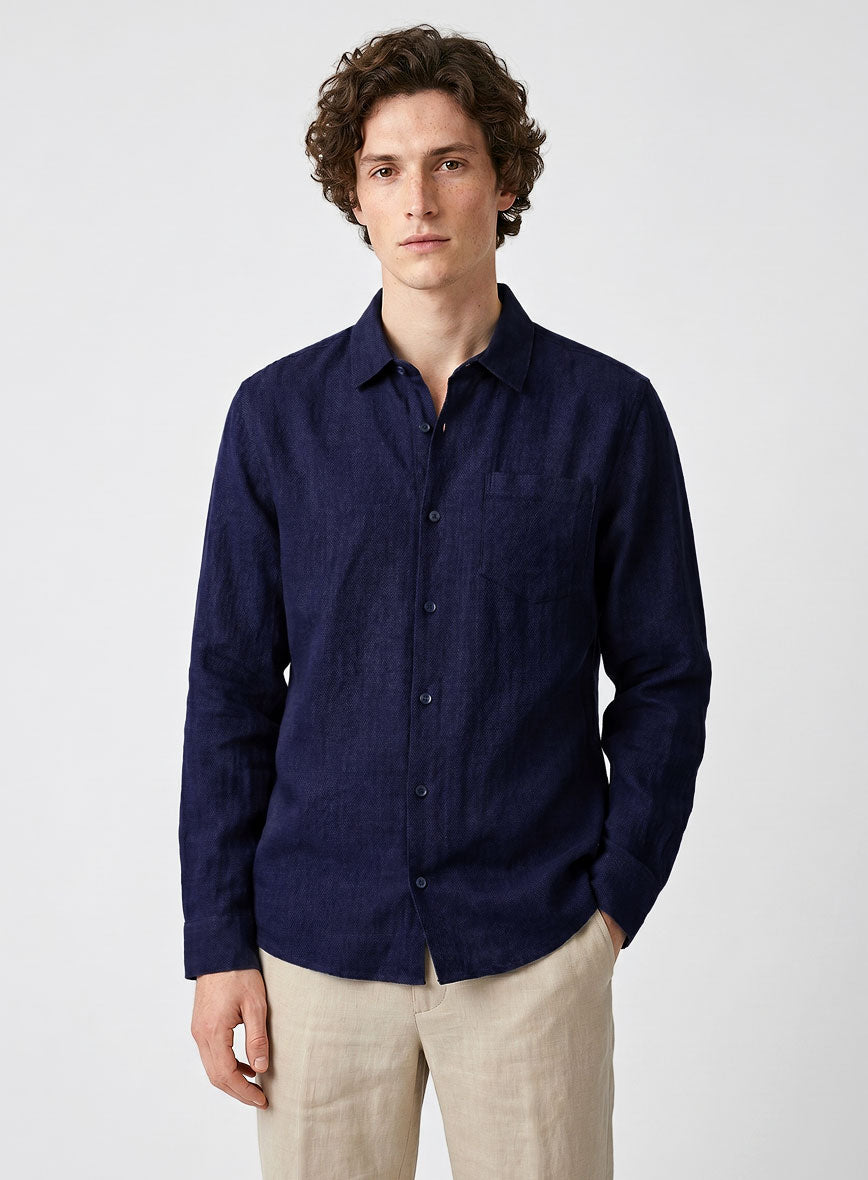 European Indigo Blue Linen Shirt - StudioSuits