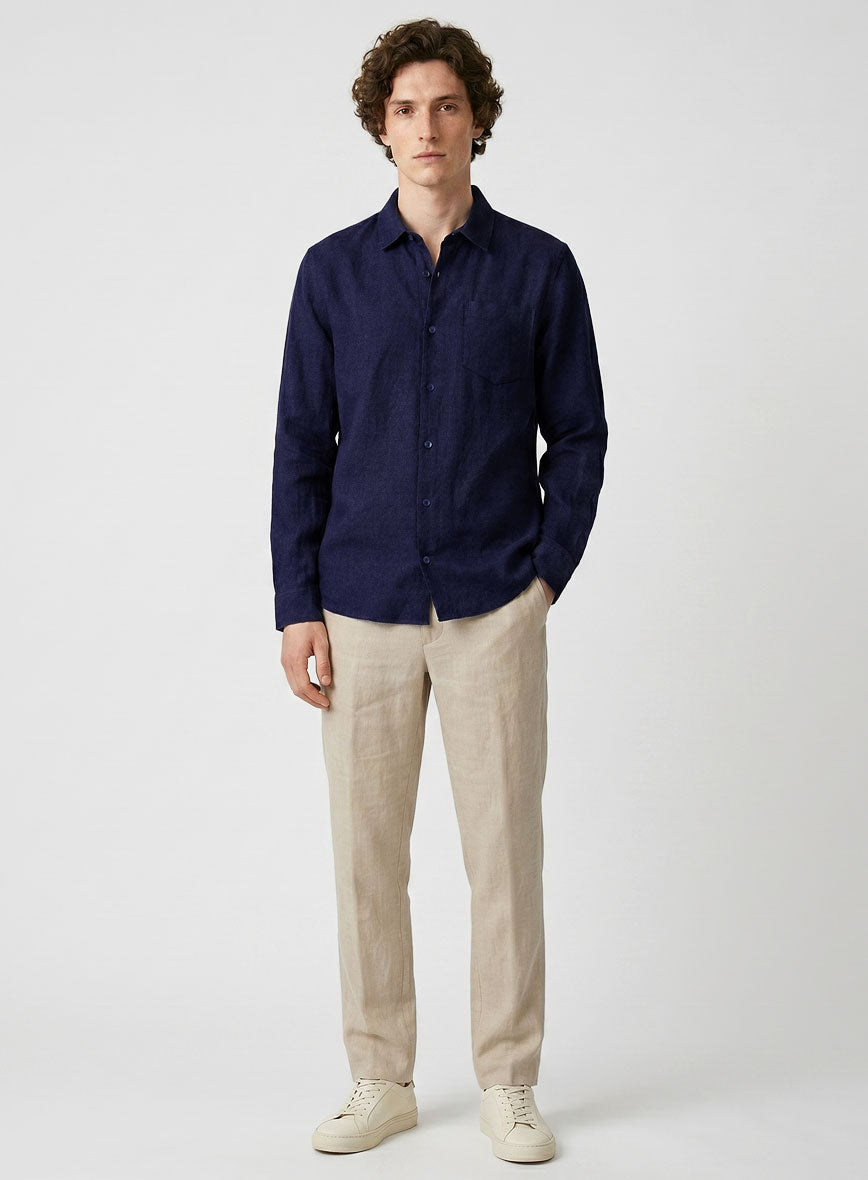 European Indigo Blue Linen Shirt - StudioSuits