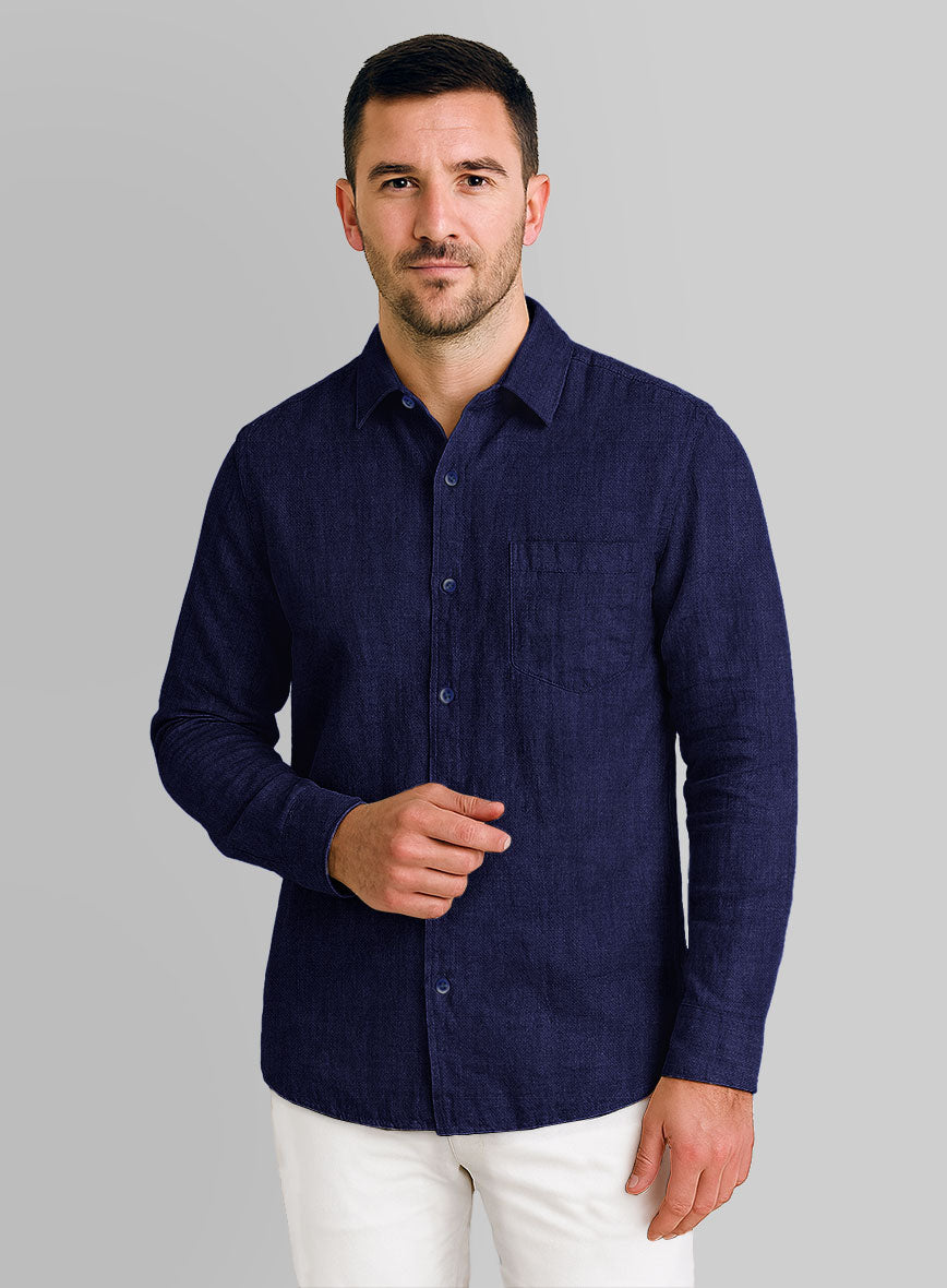 European Indigo Blue Linen Shirt - StudioSuits