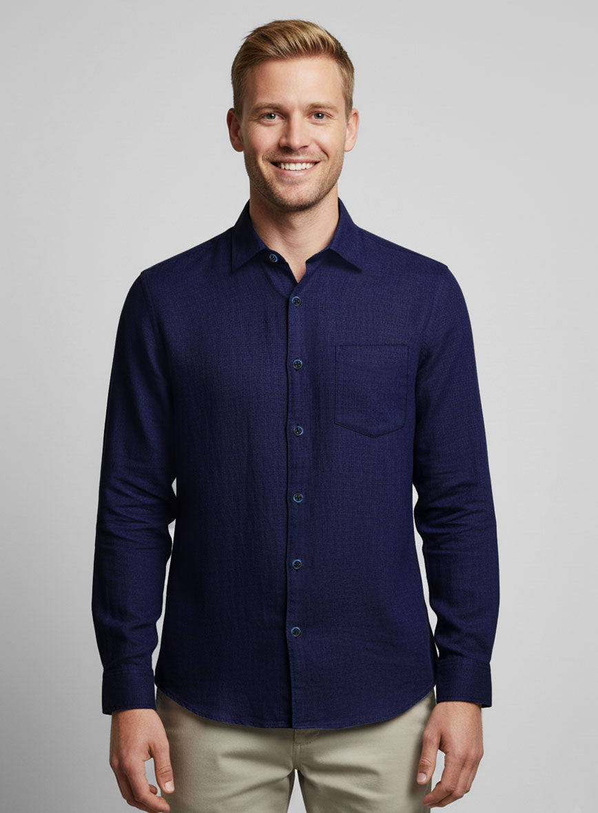 European Indigo Blue Linen Shirt - StudioSuits
