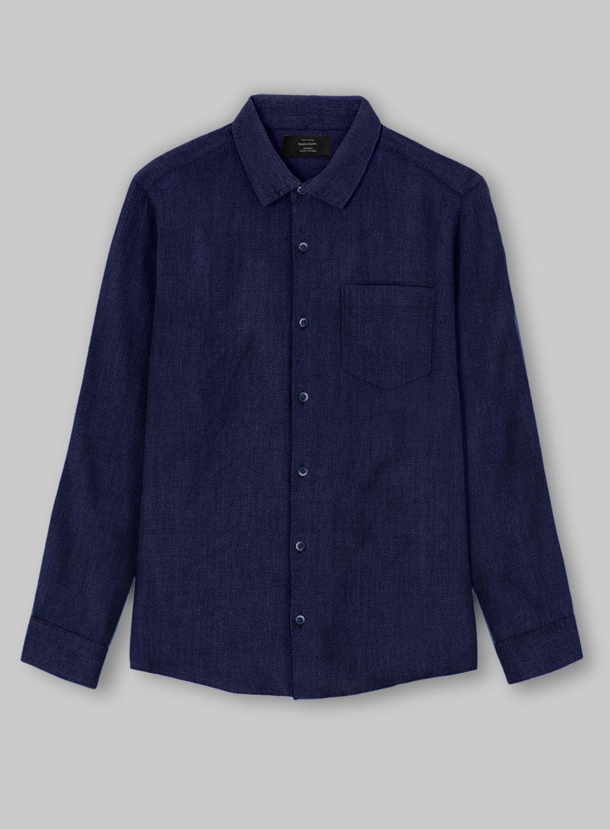 European Indigo Blue Linen Shirt - StudioSuits