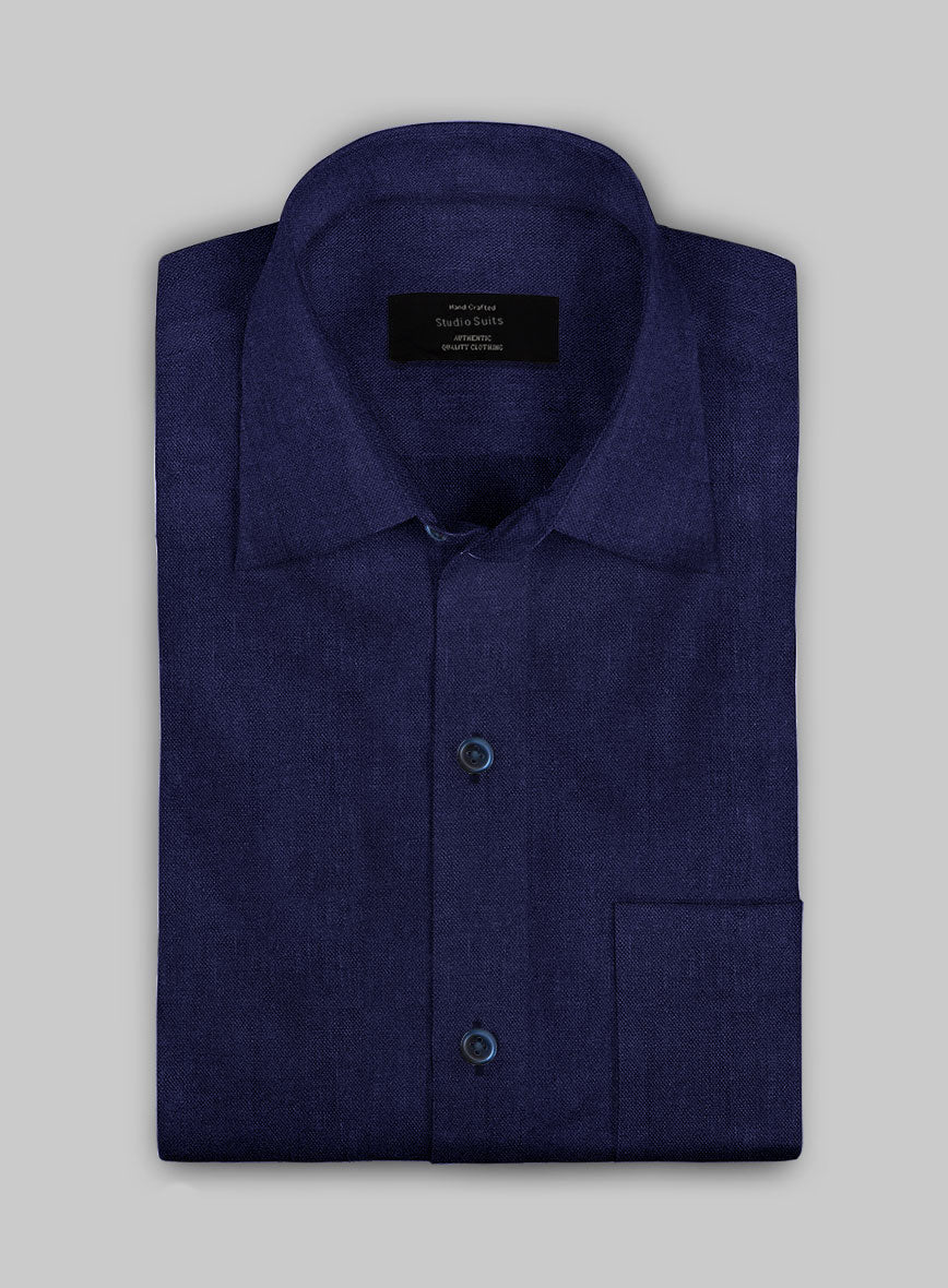 European Indigo Blue Linen Shirt - StudioSuits
