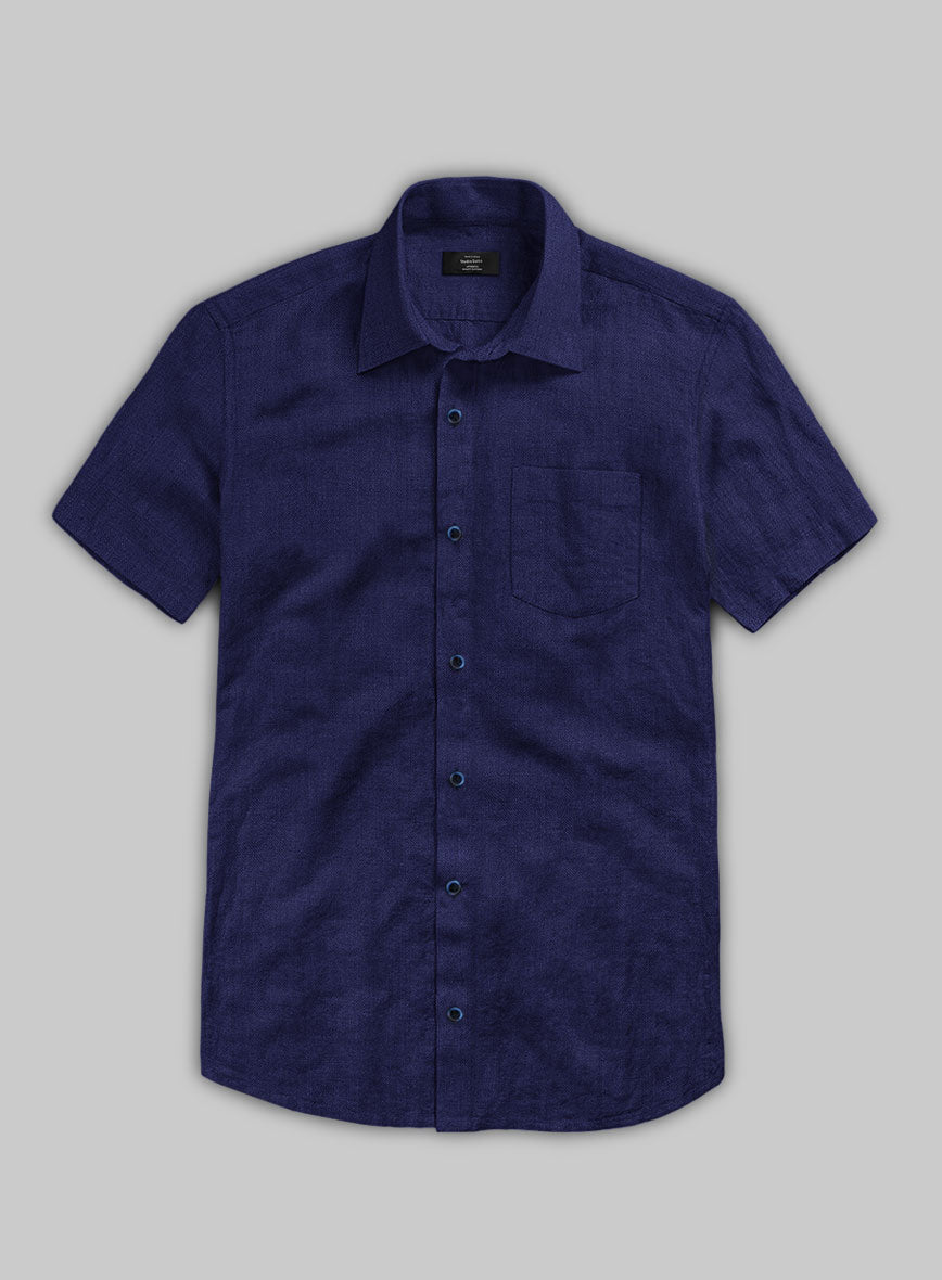 European Indigo Blue Linen Shirt - StudioSuits