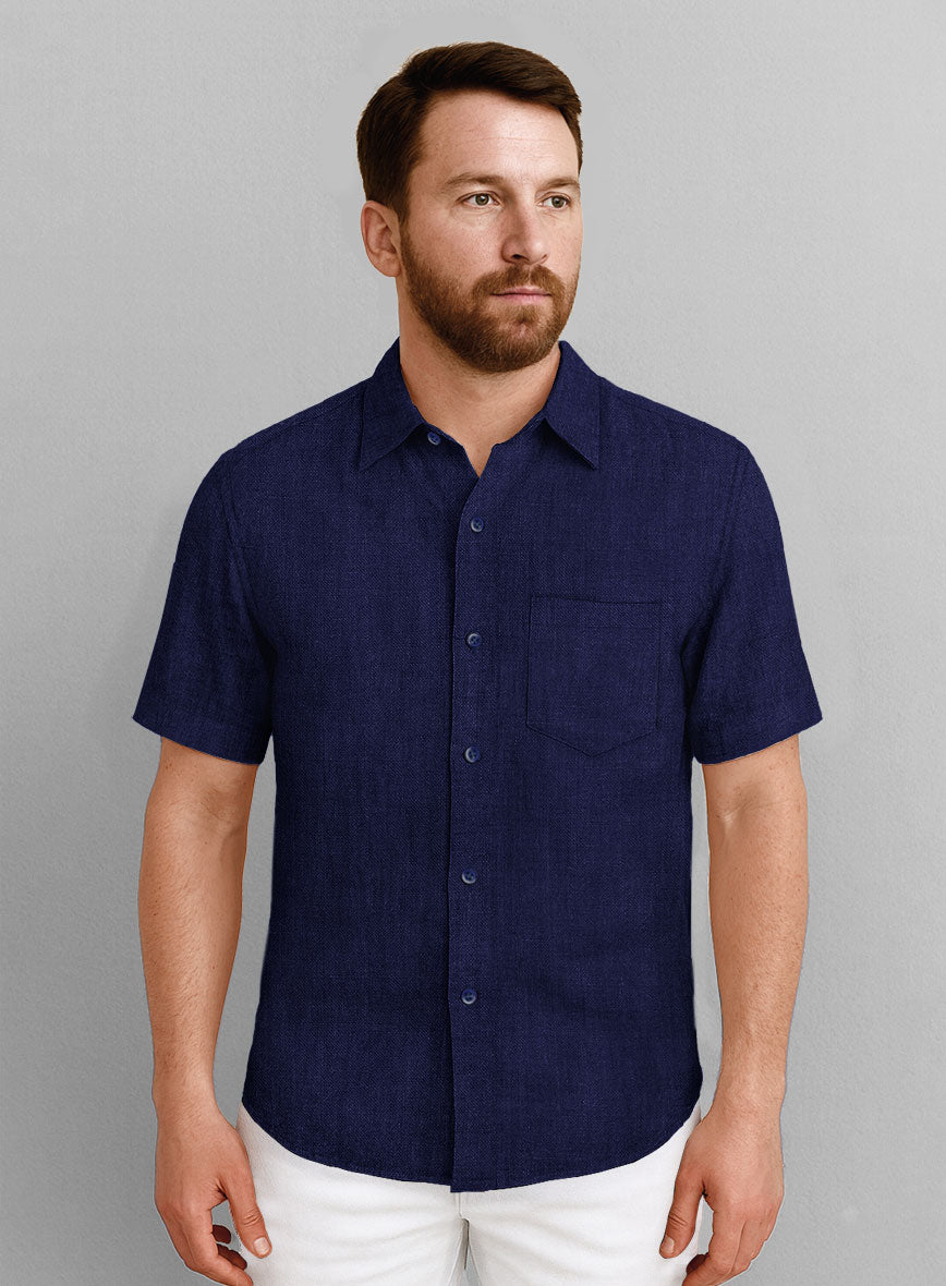 European Indigo Blue Linen Shirt - StudioSuits