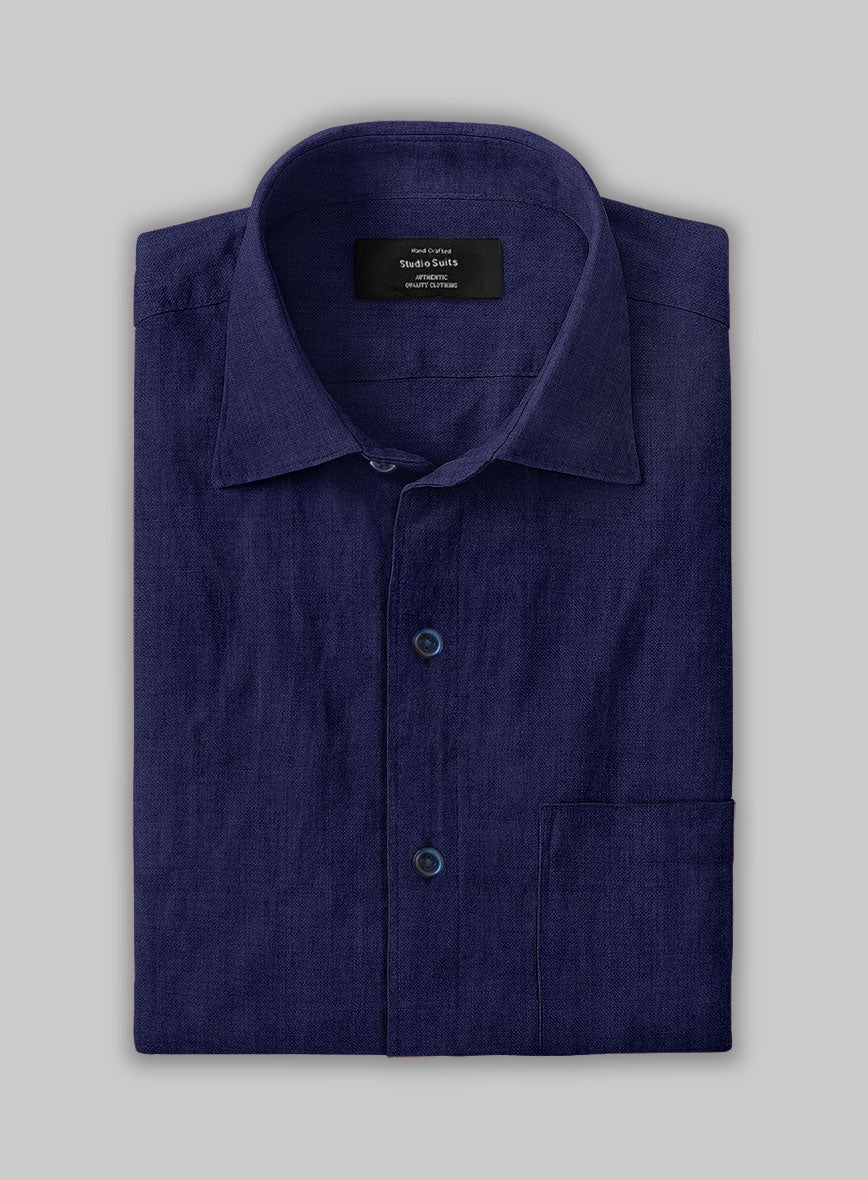 indigo blue dress shirt European Indigo Blue Linen Shirt – StudioSuits main image 0