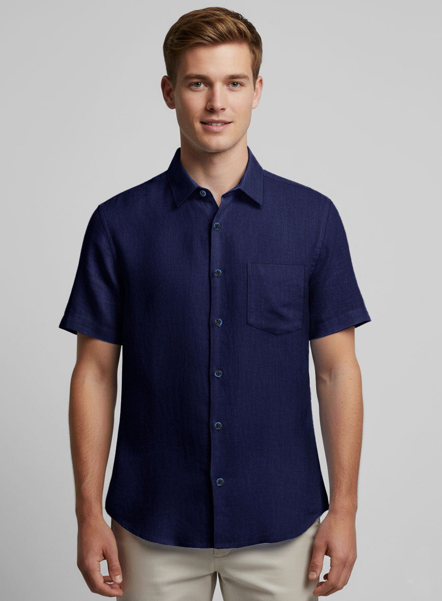 European Indigo Blue Linen Shirt - StudioSuits