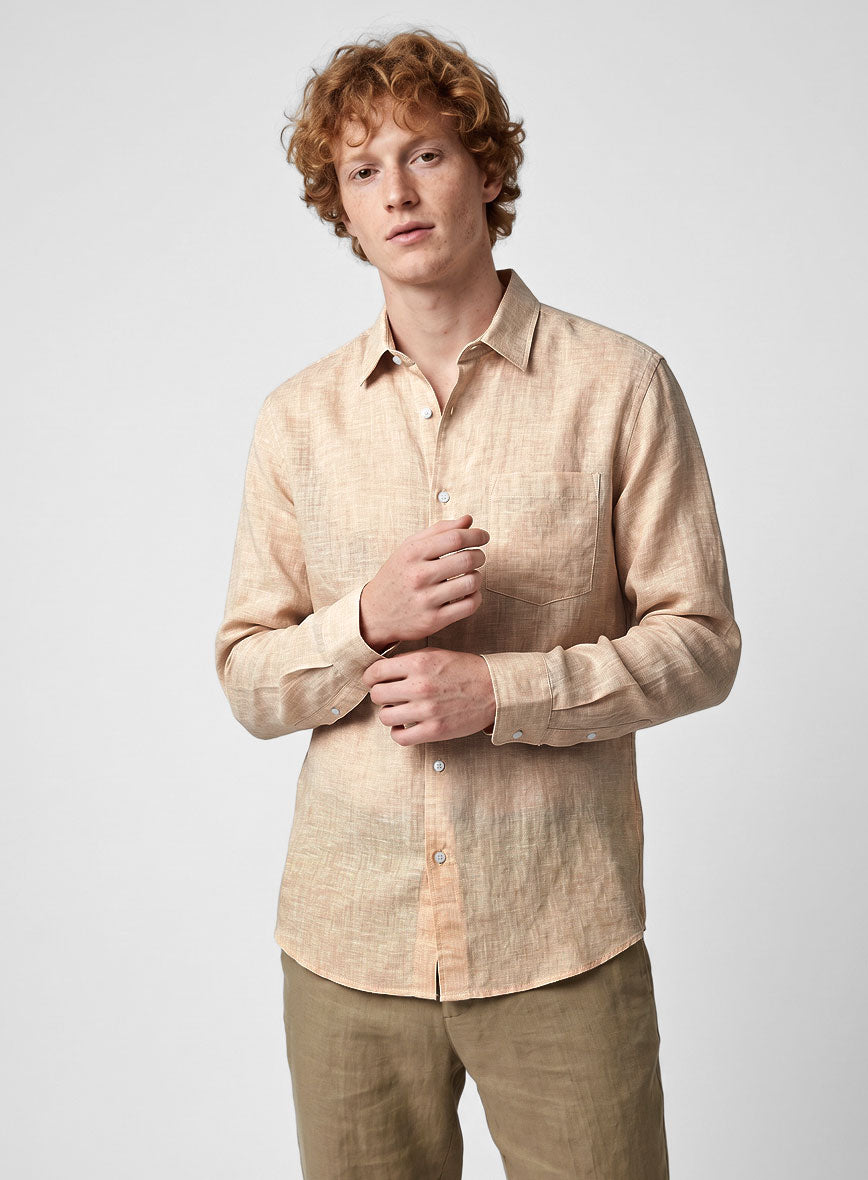 European Light Brown Linen Shirt - StudioSuits