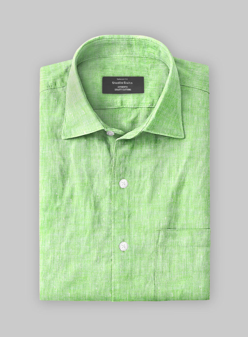 European Light Green Linen Shirt - StudioSuits
