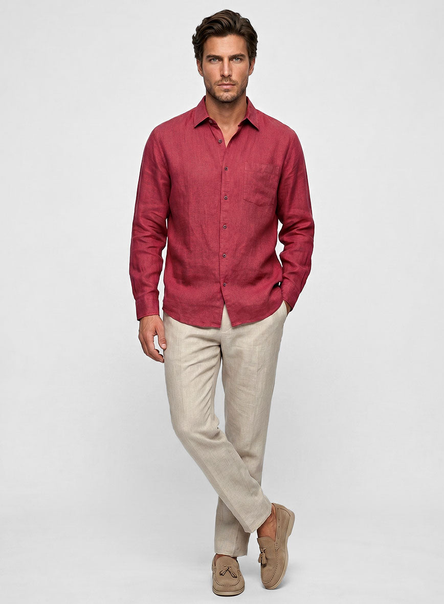 European Melon Red Linen Shirt - StudioSuits