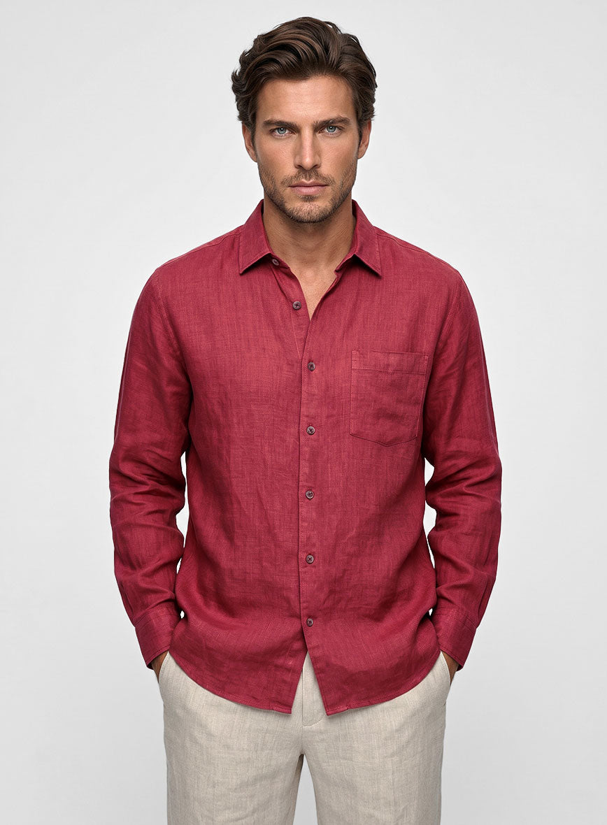 European Melon Red Linen Shirt - StudioSuits