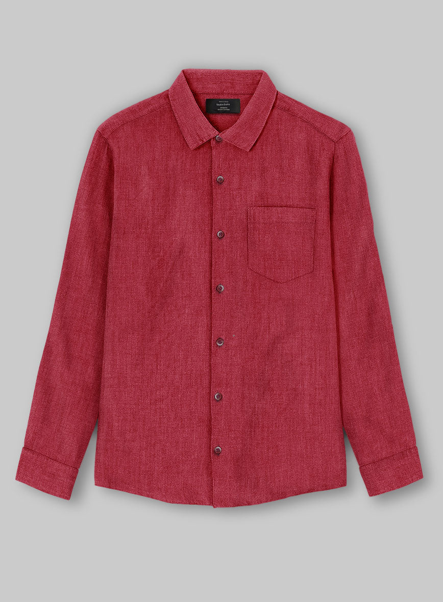 European Melon Red Linen Shirt - StudioSuits