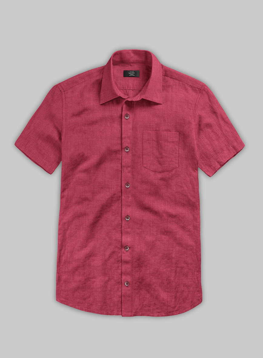 European Melon Red Linen Shirt - StudioSuits